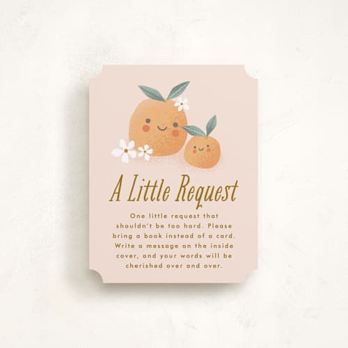This is a peach baby shower insert cards with standard by Karidy Walker called little cutie oranges printing on signature in standard
