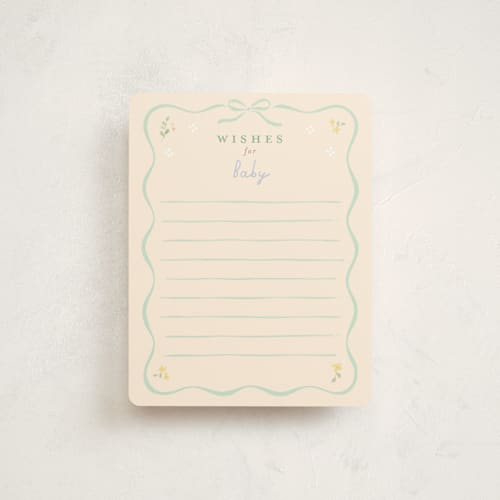 This is a seafoam baby shower insert cards with standard by Jennifer Wick called petite corners printing on signature in standard