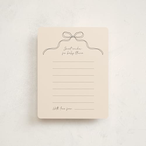 This is a linen baby shower insert cards with standard by Joyce Pinheiro called tied with love printing on signature in standard