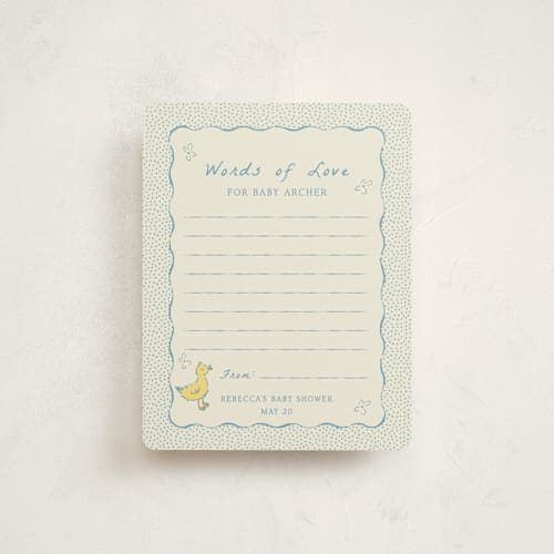 This is a robin’s egg baby shower insert cards with standard by Sarah Rosenthal called sweet peeps printing on signature in standard