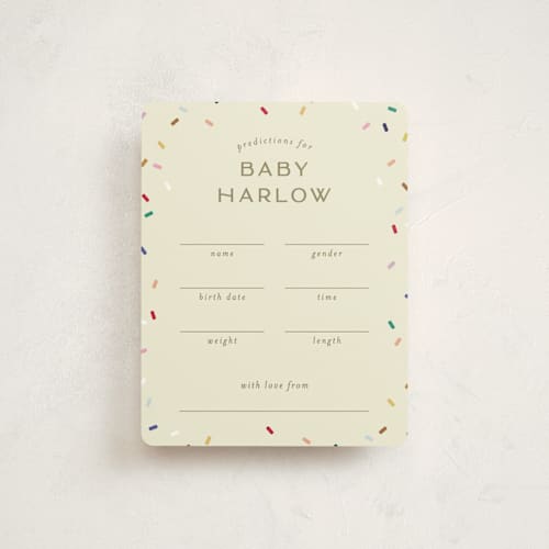 This is a cream baby shower insert cards with standard by Ellen Schlegelmilch called tiny bold sprinkles printing on signature in standard