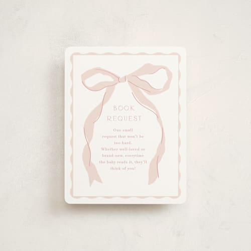 This is a blush baby shower insert cards with standard by Baumbirdy called framed bow printing on signature in standard