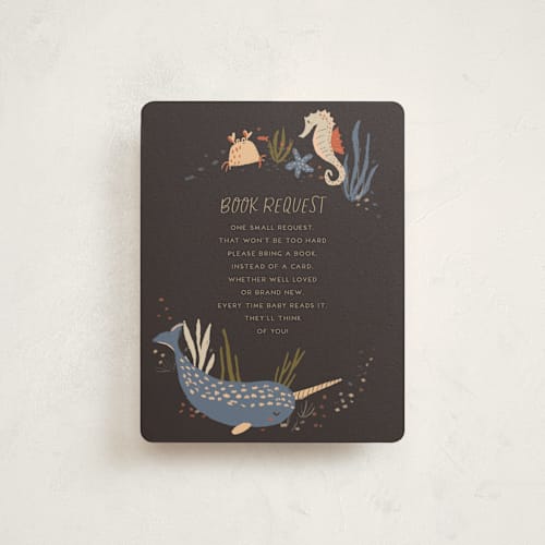 This is a midnight berry baby shower insert cards with standard by Vera Lim called under the sea printing on signature in standard
