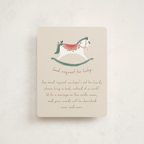 This is a eggnog baby shower insert cards with standard by Rebecca Durflinger called festive rocking horse printing on signature in standard