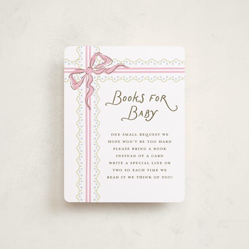 This is a peony baby shower insert cards with standard by Holton Art and Design called floral & lace baby shower printing on signature in standard