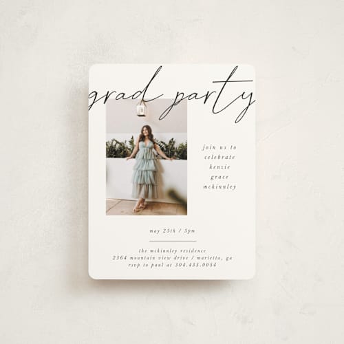 This is a chalkboard graduation insert cards with standard by Kelly Watkins called simple + script printing on signature in standard