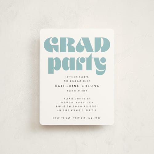 This is a slate graduation insert cards with standard by Hooray Creative called retro grad printing on signature in standard