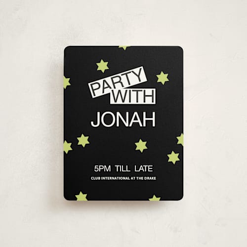 This is a lime bar mitzvah bat mitzvah invitations with standard by Inkblot Design called decal printing on signature in standard