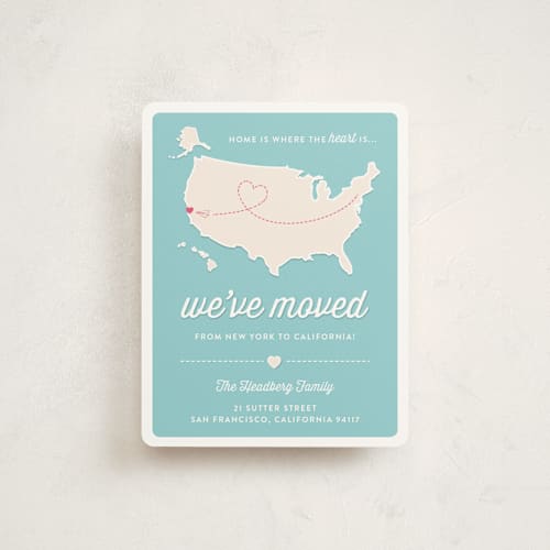 This is a aqua moving announcements with standard by Adori Designs called a new state printing on signature in standard