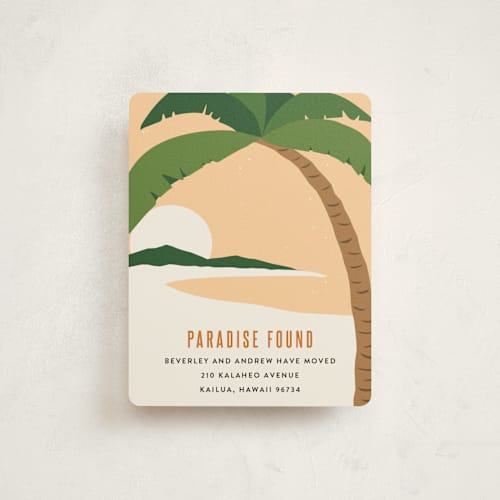 This is a sunset moving announcements with standard by Kampai Designs called paradise found printing on signature in standard