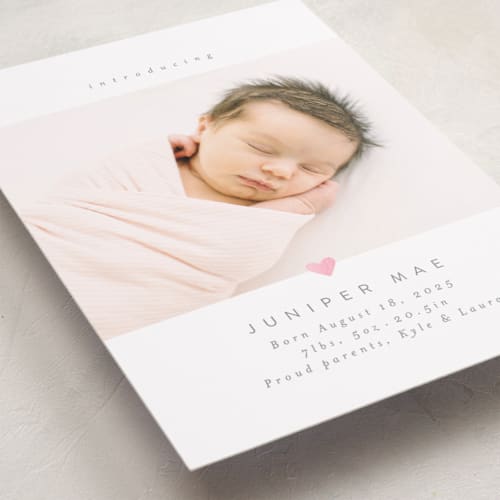 This is a cloud foil stamped birth announcements with foil pressed by Carolyn Nicks called love bug printing on smooth signature in standard