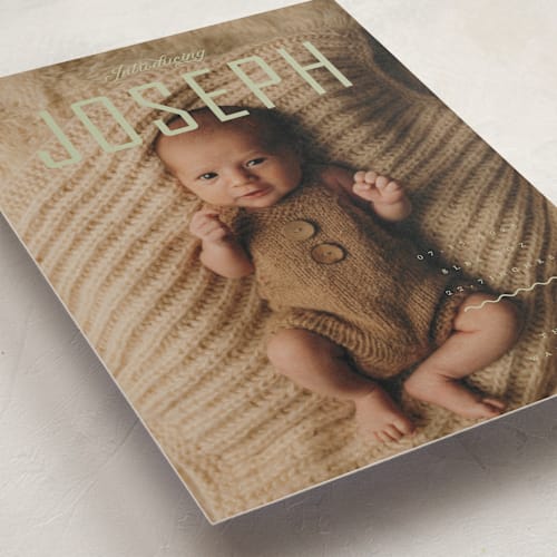 This is a pear birth announcements with standard by Vivian Yiwing called cover printing on recycled smooth signature in standard
