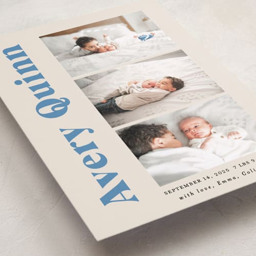 This is a blueberry birth announcements with standard by Benita Crandall called moderne bébé printing on recycled smooth signature in standard