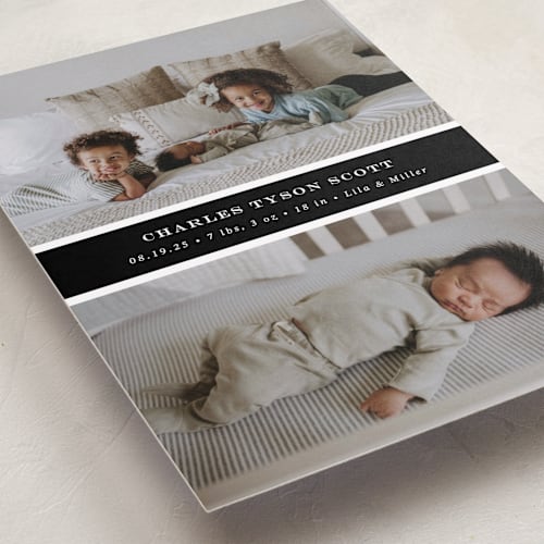 This is a coal birth announcements with standard by Sara Hicks Malone called stripe classic printing on smooth signature in standard