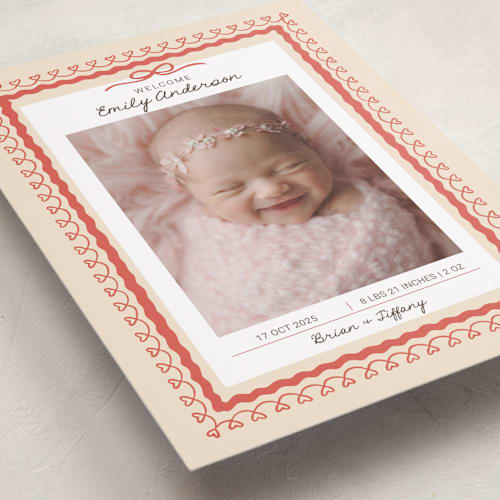 This is a latte birth announcements with standard by Kartika Paramita called vintage love bow printing on smooth signature in standard