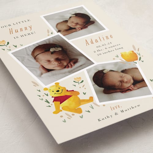 This is a honey birth announcements with standard by Oma N. Ramkhelawan called our little hunny printing on smooth signature in standard