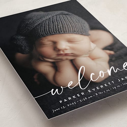 This is a cloud birth announcements with standard by Susan Asbill called little welcome printing on smooth signature in standard