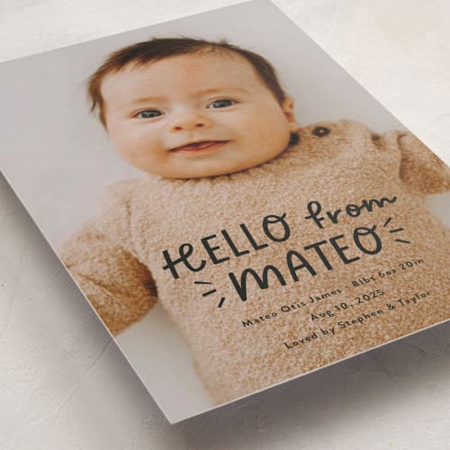 This is a bedtime birth announcements with standard by Jackie Crawford called fun hello printing on smooth signature in standard