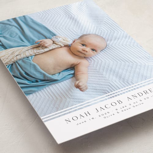 This is a cloud birth announcements with standard by Nicole Walsh called minimalist stripes printing on recycled smooth signature in standard