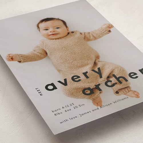 This is a ink birth announcements with standard by Robin Ott called modern name printing on recycled smooth signature in standard