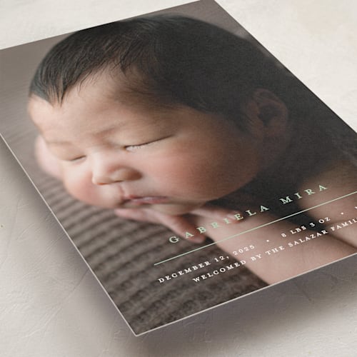 This is a frog birth announcements with standard by Pixel and Hank called primary printing on recycled smooth signature in standard