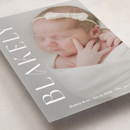 This is a cotton birth announcements with standard by Angela Thompson called close up printing on smooth signature in standard