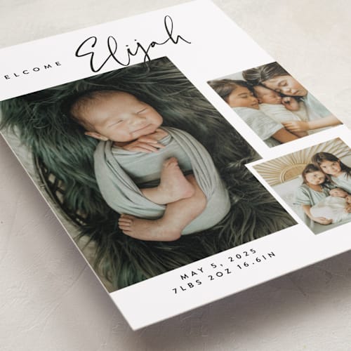 This is a coal birth announcements with standard by Carolyn Nicks called written out printing on smooth signature in standard