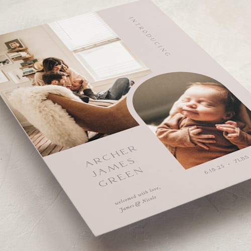 This is a raisin birth announcements with standard by Robin Ott called modern inset printing on smooth signature in standard
