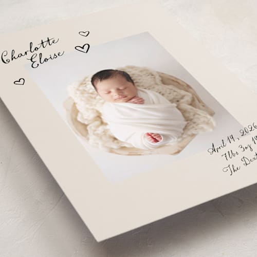 This is a onyx birth announcements with standard by Pixel and Hank called written printing on smooth signature in standard