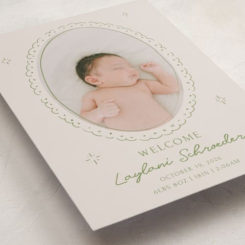 This is a avocado birth announcements with standard by Zove Ahhh called doodle frame printing on recycled smooth signature in standard
