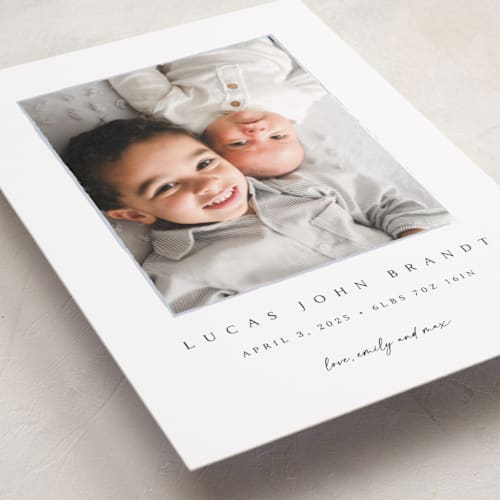 This is a shadow birth announcements with standard by Kasia Labocki called border printing on smooth signature in standard