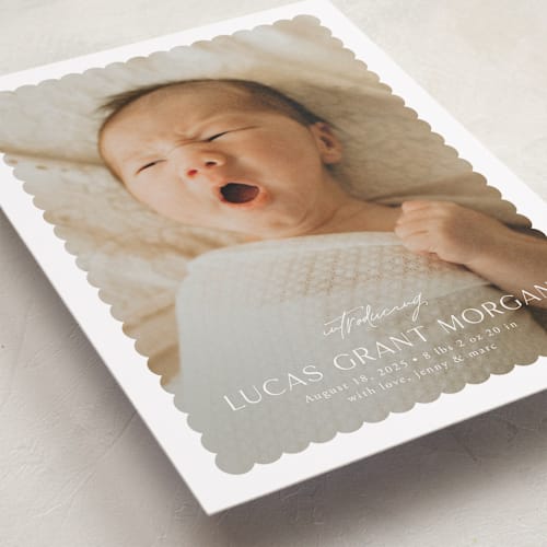 This is a icing birth announcements with standard by Yaling Hou Suzuki called first glimpse printing on recycled smooth signature in standard