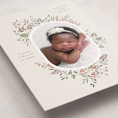 This is a eggshell birth announcements with standard by Itsy Belle Studio called wildflower printing on smooth signature in standard