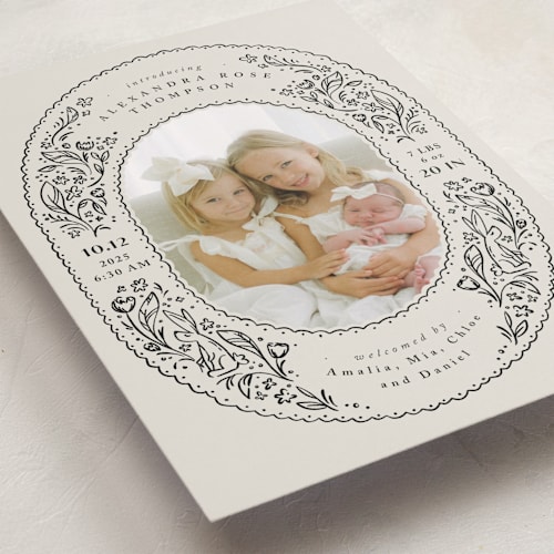 This is a ink birth announcements with standard by Anastasia Makarova called bunnies and flowers printing on smooth signature in standard