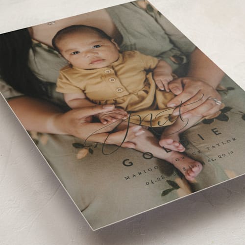 This is a midnight birth announcements with standard by Erica Krystek called modern meet printing on smooth signature in standard