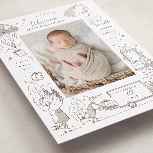 This is a slate birth announcements with standard by Morgan Ramberg called special delivery printing on smooth signature in standard