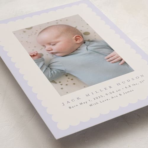 This is a iris birth announcements with standard by Nicoletta Savod called charmed printing on smooth signature in standard