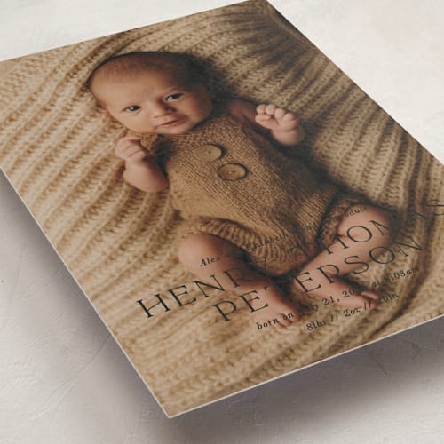 This is a coal birth announcements with standard by Melissa Egan of Pistols called refined printing on smooth signature in standard