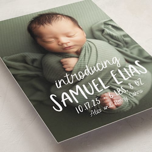 This is a cloud birth announcements with standard by Lea Delaveris called all write printing on smooth signature in standard