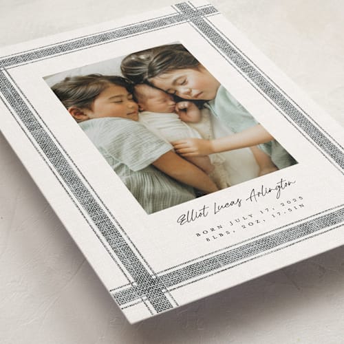 This is a ash birth announcements with standard by Kelly Schmidt called beach linen printing on smooth signature in standard