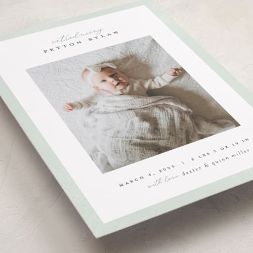 This is a sea salt birth announcements with standard by Pixel and Hank called story printing on smooth signature in standard