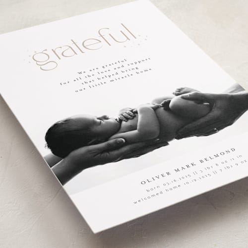 This is a stars birth announcements with standard by Orasie called grateful printing on smooth signature in standard