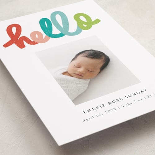 This is a dream birth announcements with standard by Stephanie Hawkes called hello doodle printing on recycled smooth signature in standard