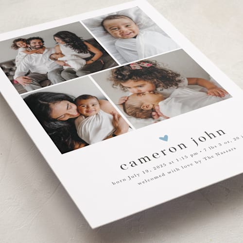 This is a bluebird birth announcements with standard by Melanie Kosuge called loveable printing on smooth signature in standard