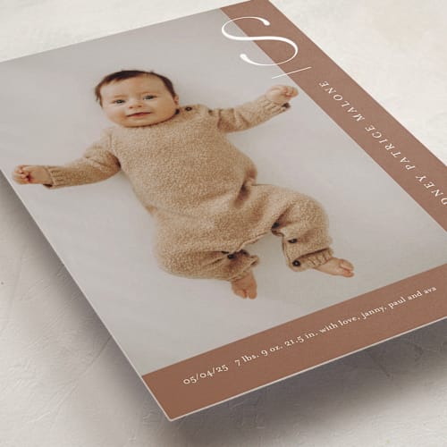 This is a rust birth announcements with standard by Stacey Meacham called fresh air printing on smooth signature in standard