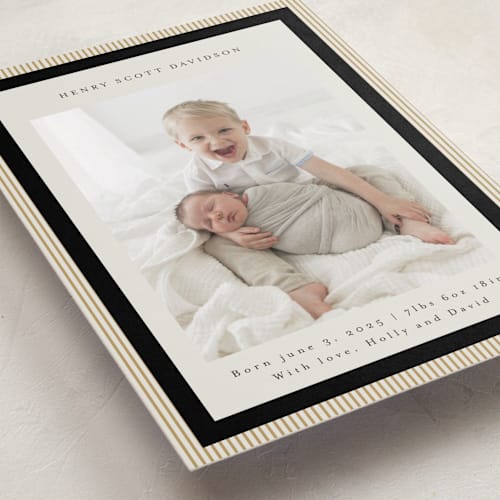 This is a coal birth announcements with standard by Jackie Crawford called modern striped frame printing on smooth signature in standard