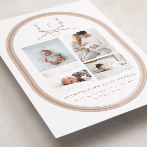 This is a gingerbread birth announcements with standard by Corinne Malesic called festive monogram printing on recycled smooth signature in standard