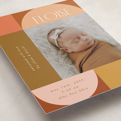 This is a desert birth announcements with standard by Morgan Kendall called shapes printing on smooth signature in standard