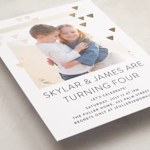 This is a ebony kids birthday invitations with foil pressed by Simona Camp called modern glow printing on recycled smooth signature in standard
