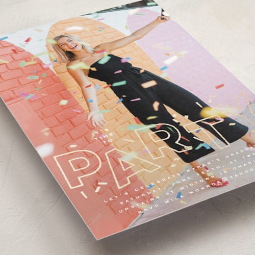 This is a quartz graduation invitations with foil pressed by Kristie Kern called it's party time printing on recycled smooth signature in standard